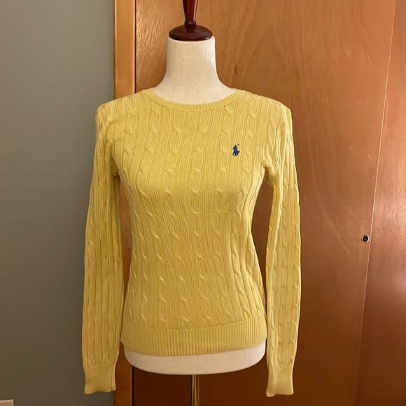 RALPH LAUREN blue label cable knit cotton sweater crewneck yellow size M.